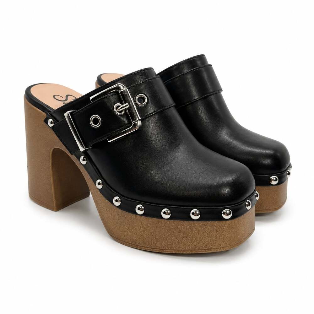 So Me Palm Springs Studded Platform Buckle Clog Mules